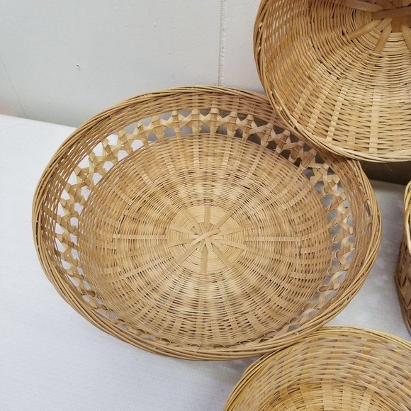 5 Wicker Rattan Baskets Wall Decor Country Boho Vt - Picture 5 of 7